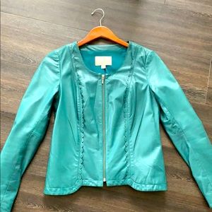 Short leather jacket with ruffle detail